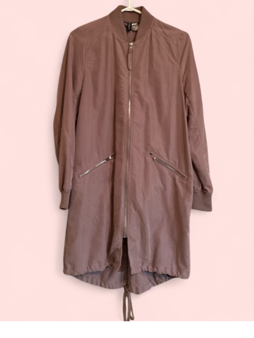 H&M Long Bomber Jacket in Mauve Brown